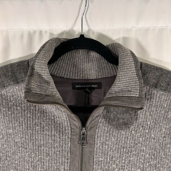 Express Wool Blend Vest Men's Large Grey Full Zip Button Pockets Satin Lining - Picture 2 of 8